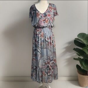 Elena Baldi Blue Silk Blend Floral Flutter  Midi Dress Beachy Resort Cruise Wear